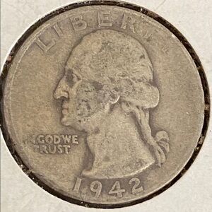 Vintage 1942 S Washington Quarter 90% Silver Coin USA